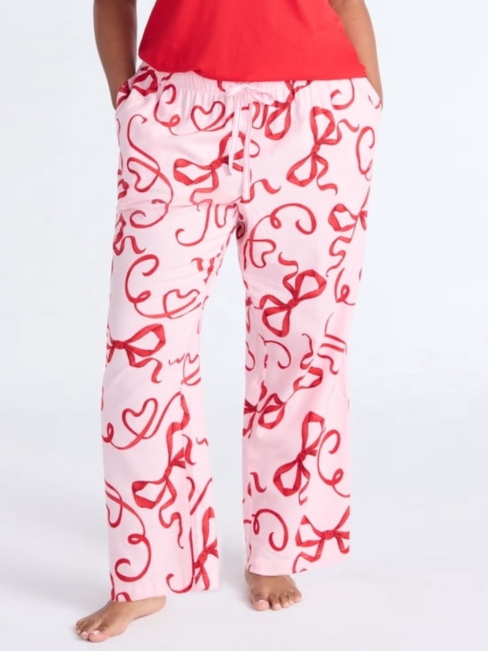 Women’s Pink Lounge Pajama Pants with Red Ribbon Print Sz 3X 22W-24W
